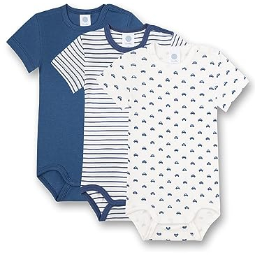 Sanetta Body Kurzarm (Dreierpack) Blau Ringel und Weiß | Hochwertiger und nachhaltiger Body für Jungen aus Bio-Baumwolle. Inhalt: 3er Set Baby Body