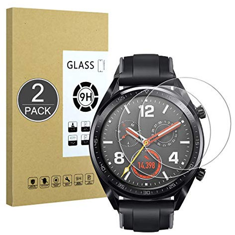 E-Hamii [2-Pack Compatible con Huawei Watch GT Elegant Vidrio Templado, 2.5D Doble Defensa [Anti-arañazos, Alta Definición, Sin Burbujas] 9H Película protectora de pantalla para Huawei Watch GT