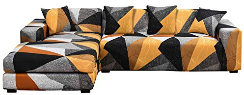 ShowyLive Sofa Überzug Couch Überzug 2er Set für Ecksofa L-Form Sofabezug 3 Sitzer+3 Sitzer, mit 4 Stück Kissenbezug, Gelb