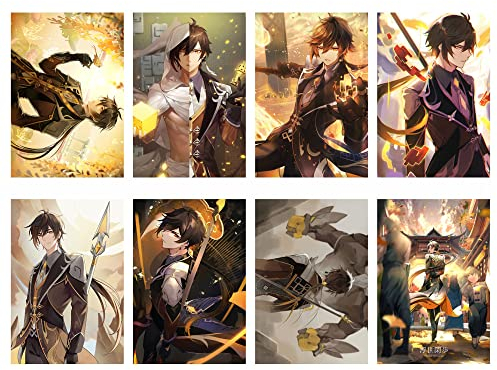 ROSETOR 8 x Genshin Impact Poster Manga Dekor Wohnzimmer Schlafzimmer Anime Leinwand Kunstdruck (Zhongli)