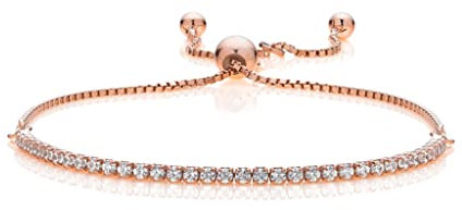 Aka Gioielli® - Bracciale Tennis Donna in Argento 925 Placcato Oro Rosa con Zirconi Taglio Diamante, lunghezza regolabile