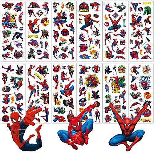 Deen Aufkleber Kinder 12 Blätter Set,Spiderman 3D Sticker Set, Jungen Mädchen Relief Stickers,Belohnung Kindersticker für Geburtstag Mitgebsel Gastgeschenke DIY Scrapbooking Geschenkdeko, 17*7cm