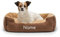 lionto Hundebett mit Wendekissen und Rutschfester Unterseite, Heimtierkissen mit tiefem Einstieg für Hunde und Katzen jeden Alters, 60x48 cm, kuscheliges Hundekissen, braun/beige (Namensaufdruck)
