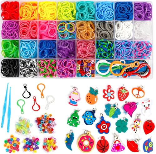 Inscraft 2600+ Loom Bands Set: Colourful Rubber Bands in 28 Colours with Container, 100 Clips, 152 Beads, 20 Pendant, 5 Backpack Hooks, 1 Instruction, Bracelet Making Refill Kit for Kids
