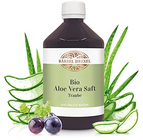 Bio Aloe Vera Saft Traube aus schonender Kaltgewinnung, keine Wärmebehandlung (500 ml) Aloe Vera Barbadensis Miller, glatte Haut, Darmgesundheit, Immunsystem stärken BÄRBEL DREXEL®