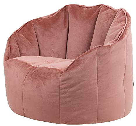 Icon Sirena Sitzsack Sessel für Erwachsene, Rosa, Flauschiger Samtstoff, Riesen Sitzsack Samt mit Füllung, Bean Bag Chair, Bequemer Sessel Wohnzimmer, Lounge, Schlafzimmer, Büro