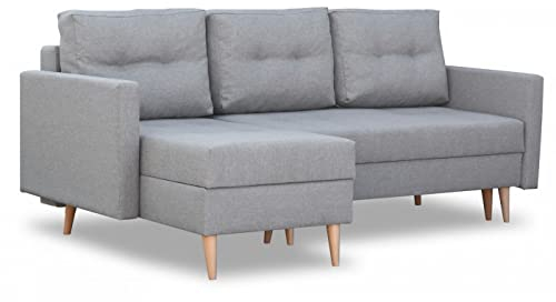 Bonni Ecksofa Malmo mit Schlaffunktion, Eckcouch, Schlafsofa, L-Form Sofa, Polsterecke mit Bettkasten, Klappsofa, Schlafcouch, Bettsofa, Couchgarnitur, Sofagarnitur (grau)