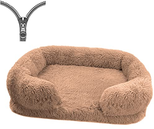 Nyescasa Orthopädisches Hundebett für Grosse Mittelgroße kleine Hunde Katzenbett Flauschig Plüsch Ergonomisches Hundesofa Waschbar rutschfest Hundebetten Hundekissen (XXL,120x80x20cm,Hellbraun)