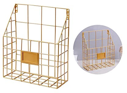 Hängendes Wand-Aktenregal, 1 Stück, Büro, Zeitschriftenständer, Metall, Post-Organizer, Drahtkorb, Wandhalterung, Zeitschriftenordner, Wandmontage, Arbeit, Organisation von Displaydateien (Gold)