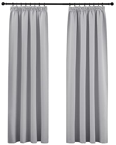 PONY DANCE Vorhang Blickdicht Kräuselband Extra Lange Gardinen und Vorhänge für Gardinenschiene 2er Set H 300 x B 140 cm Verdunklungsvorhänge Grau Gardine Wohnzimmer, Silbergrau