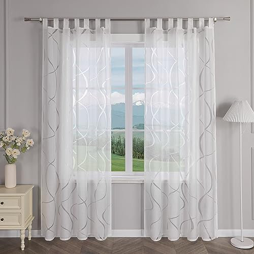 Delien Gardinenschals Ausbrenner Transparente Gardinen mit Schlaufen Modern »Wellen« Fenster Gardinen Wohnzimmer Flächenvorhänge Schlaufenschals Vorhang mit Wellenmuster 1 St. Weiß,BxH 140x175cm