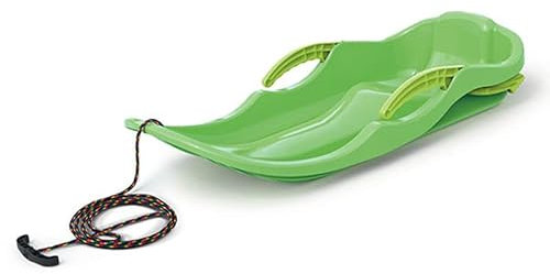 molti Schlitten für Kinder mit Zugseil und Bremsen Bob Rutscher Rodel Schneegleiter Lenkbob Lenkschlitten (87x40x18 cm) (Grün, Modern)