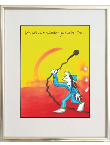 Kunstverlag Christoph Falk Ich würd's Wieder genauso tun (UL23-04) - UDO Lindenberg Bild - handsignierte Auflage original Grafik im silberfarbenem Rahmen hinter Museumsglas. Likörell. Siebdruck.