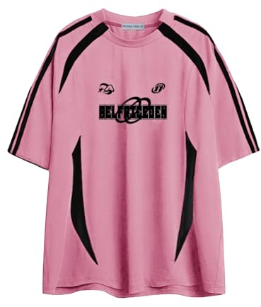 Aelfric Eden Herren Sommer Tshirt mit Aufdruck Vintage Casual Fußball Trikot Damen Oversized Soccer Jersey Shirt Rosa, M