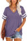 MOLERANI t-Shirts pour Femmes à Manches Courtes col en V été Hauts décontracté Ample t-Shirt（Mauve,2XL）