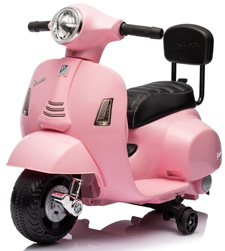 Vespa Electrique Voiture avec Dossier Enfant de 2 Ans 6 Volts Rose - Vespa avec Dossier Enfant avec Sons et lumières intégrés, Velo Electrique