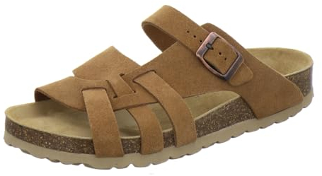 AFS-Schuhe 2122, Damen Pantoletten aus echtem Leder, hochwertige Hausschuhe für Frauen mit Eva-Sohle, Made in Germany (42 EU, Cognac Velour)