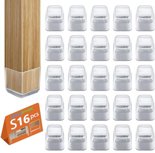 16pcs Square Chair Leg Floor Protectors, Silicon Chair Leg Protection Covers, Rectangle Floor Protectors for Chairs, No Scratches and No Noise