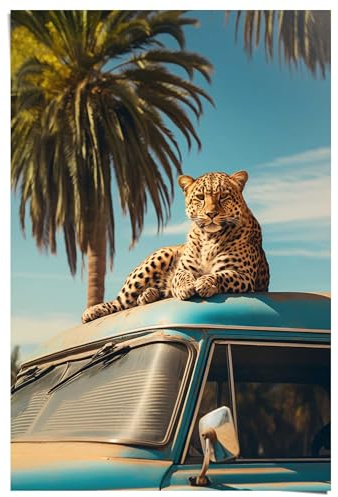 REINDERS Poster, Oldtimer Safari, Teenager Zimmer, Poster, Wanddeko, Room Decor, Bilderdruckpapier, Blau, 91,5 x 61