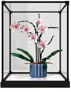 Vitrine en acrylique pour modèle Lego 10311 Orchidées, résistante à la poussière, transparente (boîte de présentation uniquement) (base blanche)