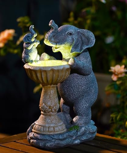 Goodeco Solar Elephant Bird Bath Garden Ornaments Outdoor Statue Garden Gifts | Waterproof Resin Sculpture with Solar Lights for Patio Lawn Porch Outdoor Decoration