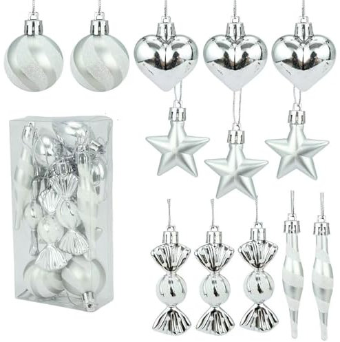 HERZONE weihnachtsanhänger Weihnachtsbaumschmuck Weihnachtsbaumanhänger Weihnachten Deko für Weihnachtsbaum (A-Silber)