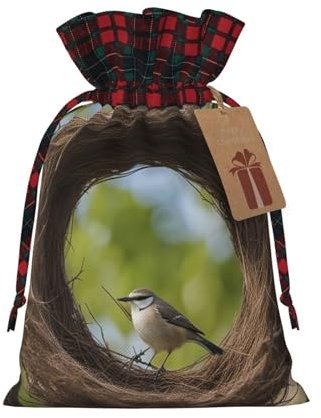Nido di uccelli, 1 sacchetto regalo natalizio con coulisse, 11,9 x 17,5 cm, per regalare regali alle feste di festa