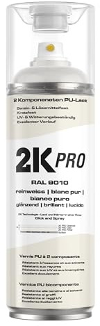2K PRO 2K Spraydose 400ml - 2 Komponenten Sprühlack, Schnelltrocknender Spritzlack, UV-Beständig, Stoss- und Kratzfest | RAL9010 - Reinweiss Glanz