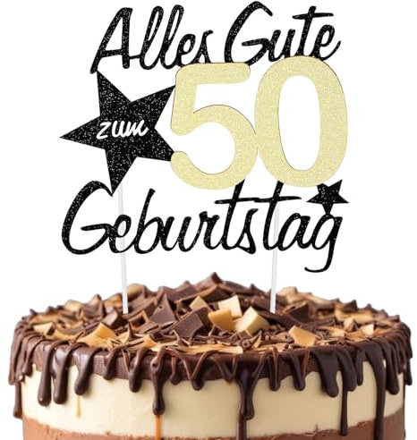 JIEYAO Torten Deko 50 Geburtstag,Glitzer Tortendeko Alles Gute zum Geburtstag 50 Cake Topper 50th Birthday Kuchendeko 50. Geburstagstorte Deko Gold Schwarz Frauen Männer(50)