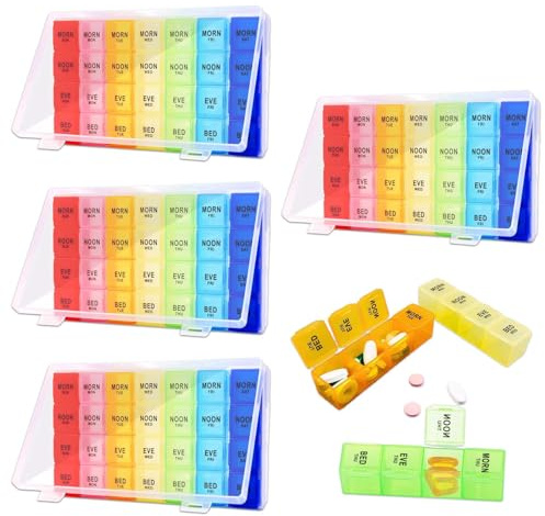 LDBKLGHJ Monatliche Pillendose XL Groß - Medikamentenbox 7 Tage - Tablettenbox mit 4 Fächern Täglich – Praktische Pillendose 7 Tage mit 28 Großen Fächern zur Aufbewahrung (8,2 x 4,6 x 1,2 Zoll, 4er P