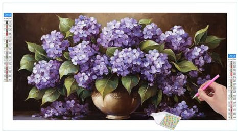 Guuogxan Peinture Diamant Adulte, Fleurs vase Diamond Painting Broderie Diamant Kit Complet, 5D DIY Diamant Strass Point de Croix Cristal Painting pour Décoration Maison Chambre Murale 120x60cm E-244