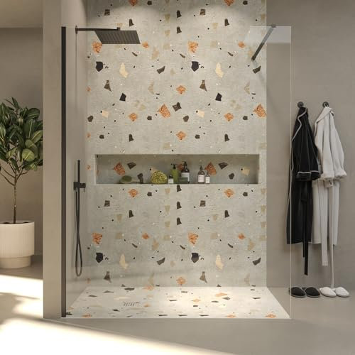 VAROBATH | Mampara de Ducha FRESH Panel Fijo 8mm - Vidrio Templado de Seguridad con Tratamiento Antical (Perfilería Negro Mate, 60x200)