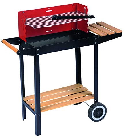 BBQ Collection Holzkohlegrill - Kohlegrill mit Rädern - Verstellbarer Grillrost & Windschutz - Grill mit Seitentisch - Schwarz