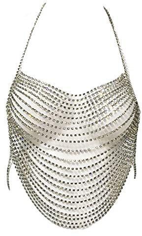 amangul Harness-Bikini-Kette, Strass, Körperkette, Brustkette, mehrlagig, Neckholder, rückenfrei, Tank-Top-Kette, Bikini