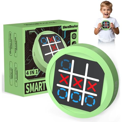 RoserRose 4-in-1 Tic-Tac-Toe Brettspiel, Elektronisches Digitales Puzzlespiel, Ostergeschenke Erwachsene Kinder, Tragbares Familienspiel (Grün)