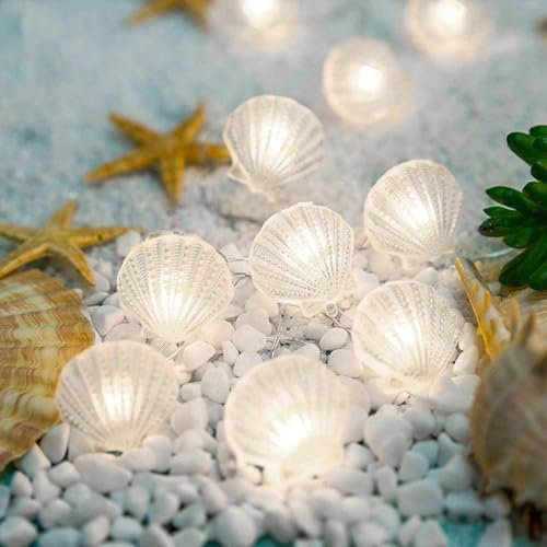 Sunshine smile Lichterkette Meerestiere,2M 20LED Lichterkette Muscheln,Lichterkette Kinderzimmer,Muschel Lichterkette Batterie,Lichterkette Innen Kinderzimmer,Lustige Lichterkette Outdoor