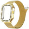 NewJourney Milanese Armband Kompatibel mit Apple Watch 40mm 41mm 42mm 44mm 45mm 46mm mit Hülle Frauen，Ersatz Metall Armband mit Bling PC Schutzhülle für iWatch SE Series 10/9/8/7/6/5/4(Gold, 44mm)