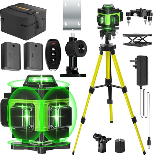 Kreuzlinienlaser mit Stativ, Multifunktionaler 4D-Laser Wasserwaage mit 16 Linien, selbstnivellierender Laser, IP54 Staubdicht mit 2600mAh Akku *2 und Fernbedienungen für Heimdekoration und Baustellen