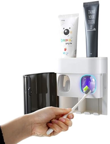 Zosenyer Dispensador de Pasta de Dientes, Portacepillos de Dientes Automático, Soporte para Cepillo de Dientes Eléctrico, Sin Taladrar, para Familias y Baños Modernos