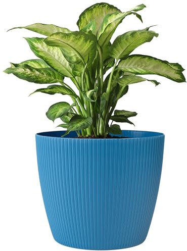 KONZEPT Pot de fleurs, 5,2 l, structure rainurée, 22 cm, cache-pots pour plantes d'intérieur, en plastique, idéal pour le salon, la cuisine et le balcon