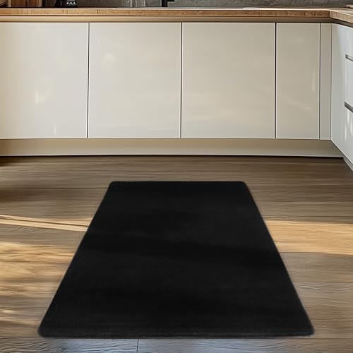 Carpettex Waschbarer Kurzflor Läufer 80x150 cm Schwarz Einfarbig Weich