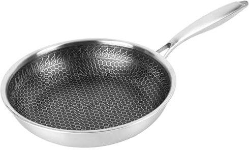 KARL HAUSMANN Poêle en Acier Inoxydable - 28 cm - Poele Inox Induction - Tous Feux Dont Induction - avec Inox Manche Riveté - Sans PFAS ni Revêtement Chimique - Triple Couche - Evêtement Antiadhésif