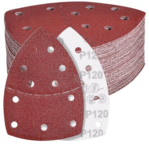 WEWINK PLUS 50 PCS Mouse Sanding Pads With 11 Holes, 120 Grit Detail Sander Pads, Mouse Sanding Sheets Fit For Bosch Multi-Sander PSM 100A/200 AES/PSM 18, Used For Wood, Paint, Wall, Meta