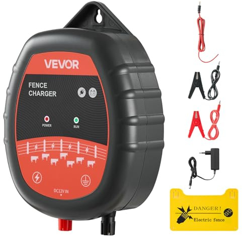 VEVOR Caricabatterie per Recinzioni Elettriche, 10 kV 1 J Elettrificatore per Recinzioni Elettriche AC/DC con Indicatore LED, Impedisce l'Intrusione di Animali Selvatici per Pollame da Allevamento