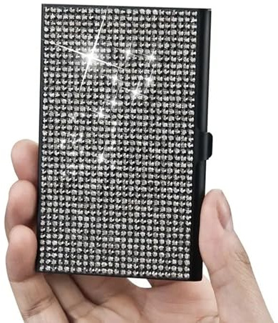 Visitenkartenetui mit Strasssteinen, Aluminiumlegierung, Kartenetui, Geldbörse, Business-Organizer, 93 x 61 mm, für Männer und Frauen