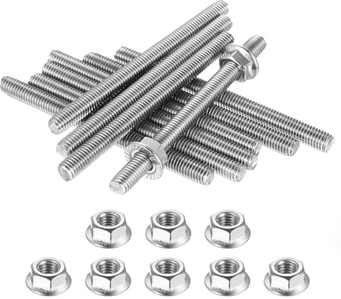 10 barre filettate M8 x 100 mm, barre filettate in acciaio inox A2 V2A, barre filettate in acciaio inox con 10 dadi esagonali M8, per costruzione di mobili, macchine e mobili
