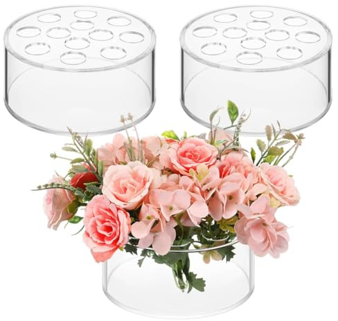 Sefdrert 3 Pcs Acrylic Floral Centerpiece for Dining Table Decorations Wedding Round Flower Vase 12 Holes Centerpiece Vases