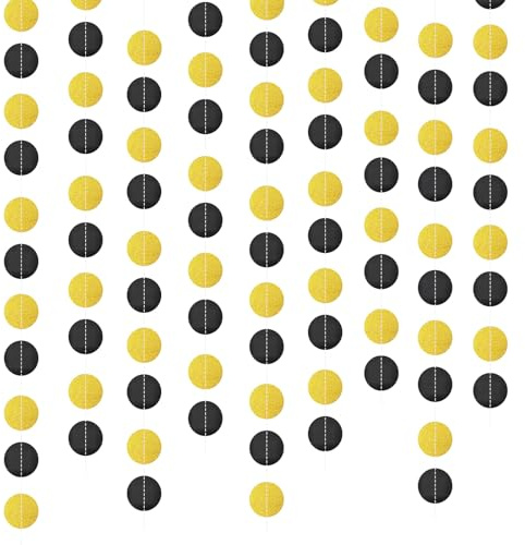 Papier Girlande Glitzer Runde Banner, 4 Stücke Bunt Glitzer Papier Circle Dots Banner für Geburtstag Party, Hochzeit, Weihnachten Party Deko Supplies (Schwarzes Gold)