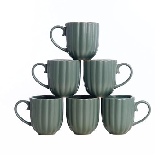HOMD Coffee Cup Set 6-12oz Large Handle Ceramic Cup for Coffee, Soup, Tea, Milk, Latte, hot Cocoa, Ladies, Men-New Porcelain Mug Set. (Petals Gray)