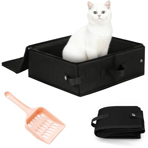 Katzenstreu Schaufel - 1 Stück Faltbare Katzentoilette mit Deckel und Katzenstreuschaufel wasserdichte Katze Reisetoilette 40×30×15cm für Indoor Outdoor Camping